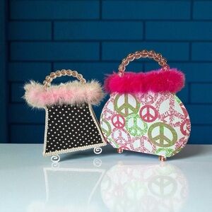 Source Unknown Pink and Black Decorative Tabletop Lights with Beaded Handles